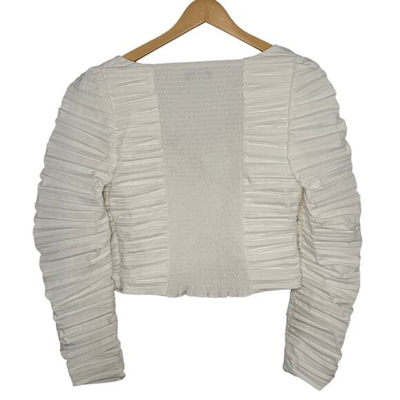 Kourt Anastasia Pleated Elevated Smocked Back Elegant Chic Blouse White Medium - Picture 5 of 8